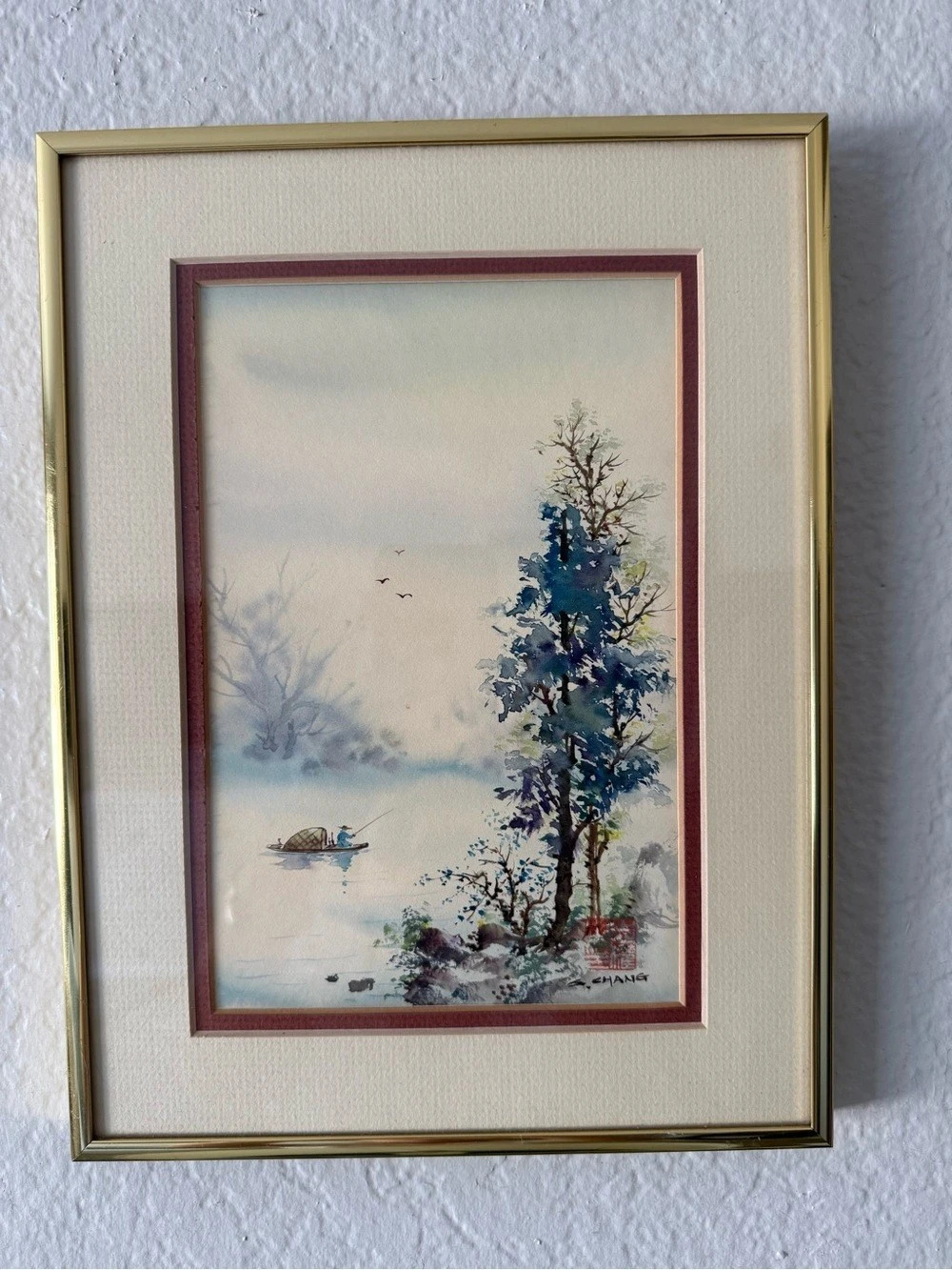 Framed Landscape Print in Blue & Beige